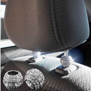 Bling Car Decor Crystal Rhinestone Headrest Charms Set of 4 + Bling Car Charger